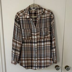 Anthropologie Pilcro Brown and White Plaid Shirt Size M